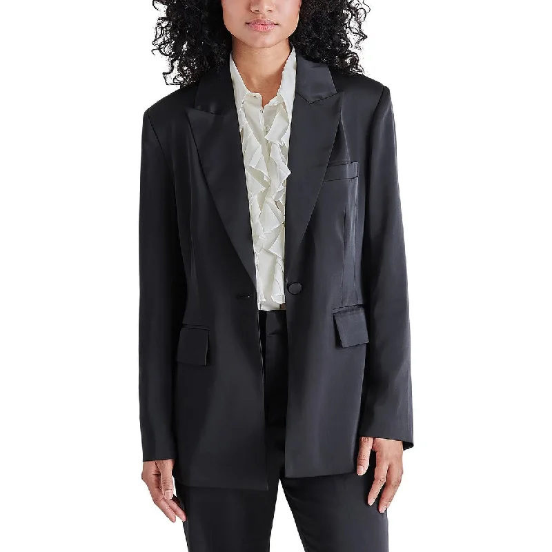 Steve Madden Womens Misha Satin Long Sleeves One-Button Blazer