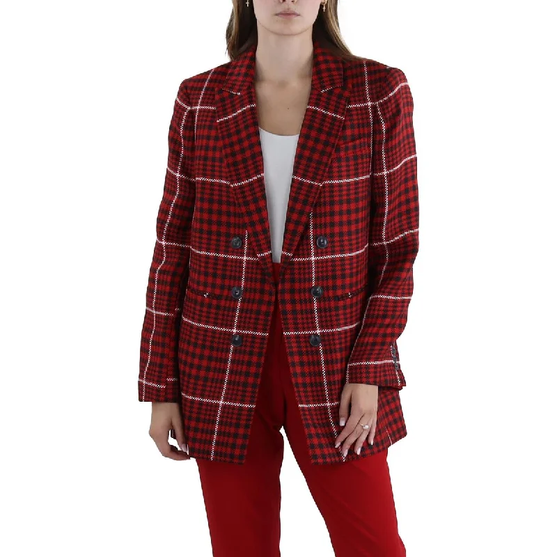 Tahari ASL Womens Houndstooth Topper Double-Breasted Blazer