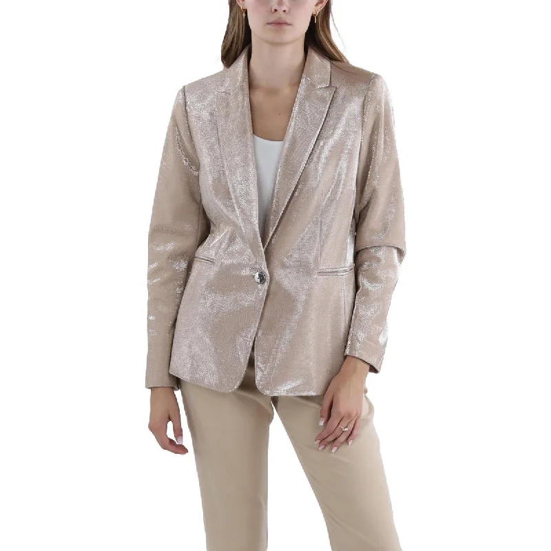 Tahari ASL Womens Textured Special Occasion One-Button Blazer