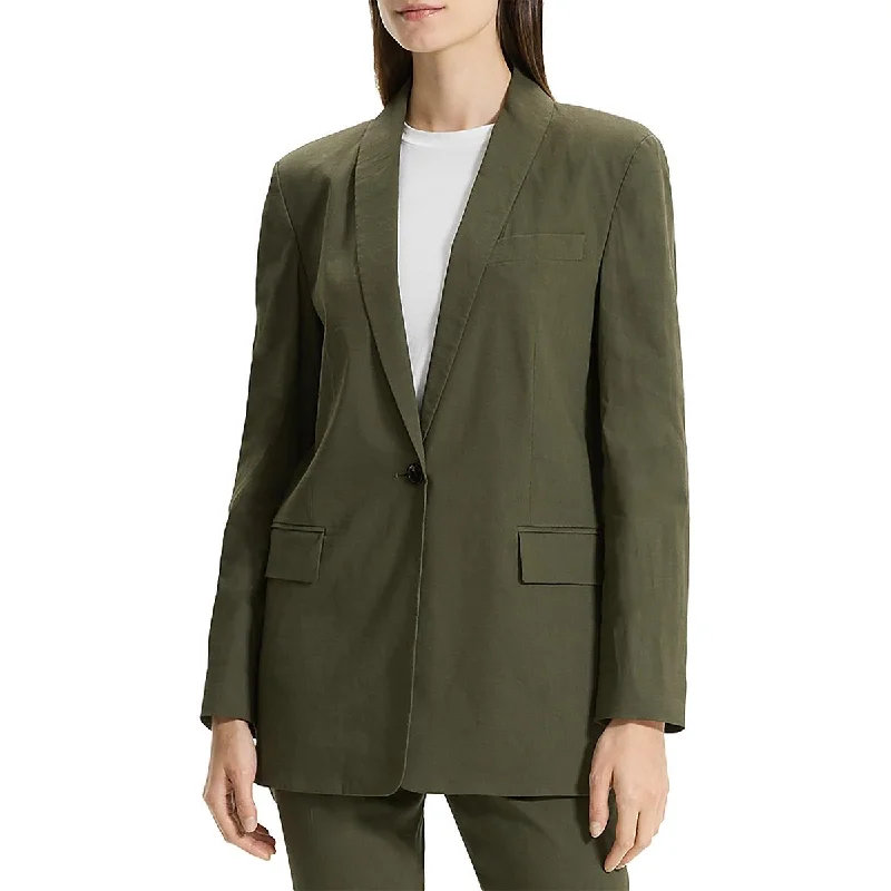 Theory Womens Linen Blend Work Wear One-Button Blazer