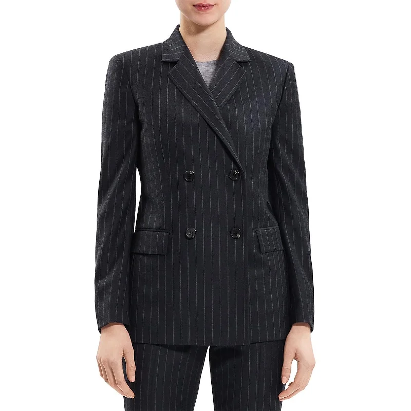 Theory Womens Wool Pinstripe Double-Breasted Blazer