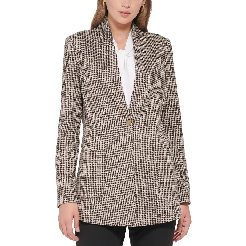 Tommy Hilfiger Womens Houndstooth Knit One-Button Blazer