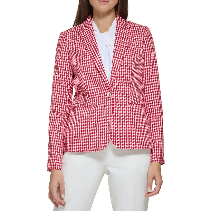 Tommy Hilfiger Womens Houndstooth Trendy One-Button Blazer