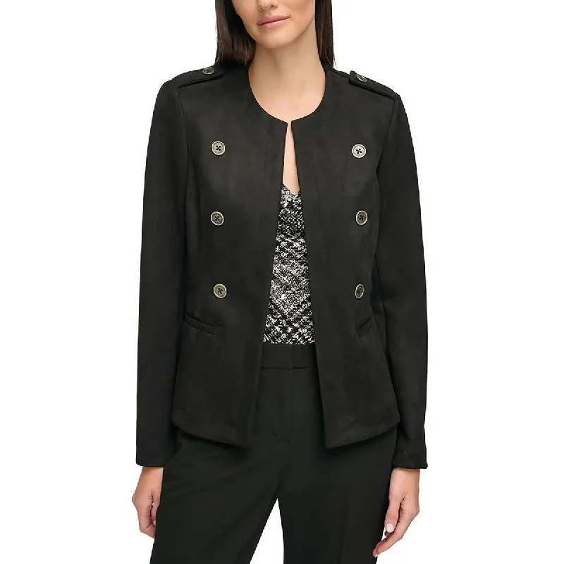 Tommy Hilfiger Womens Suede Military Open-Front Blazer